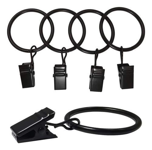 Timotech 40 Pinzas Cortinas Resistentes, Anillos Ajustables Color Negro