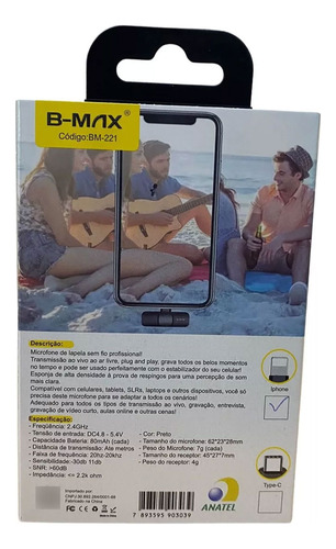 Microfone Lapela Duplo B-max Bm-221ip