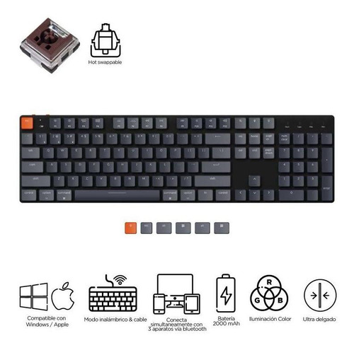 Imagen 2 de 9 de Teclado Mecanico Wireless Keychron K5 Rgb Qwerty Aluminio Brown Switch Hotswappable Distribución Ansi Inglés Us Low Profile Bluetooth Gamer Coder Pc Mac Tamaño Layout 100%
