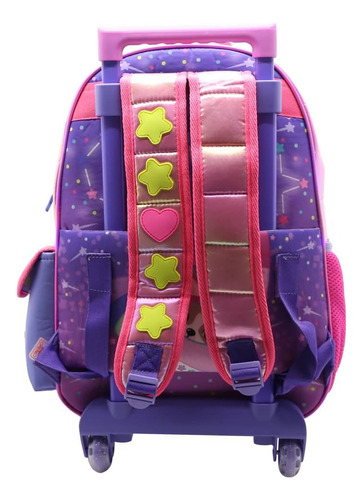 Mochila Escolar Simones Mushi Stars Con Carro Color Rosa Diseño De La Tela Lisa