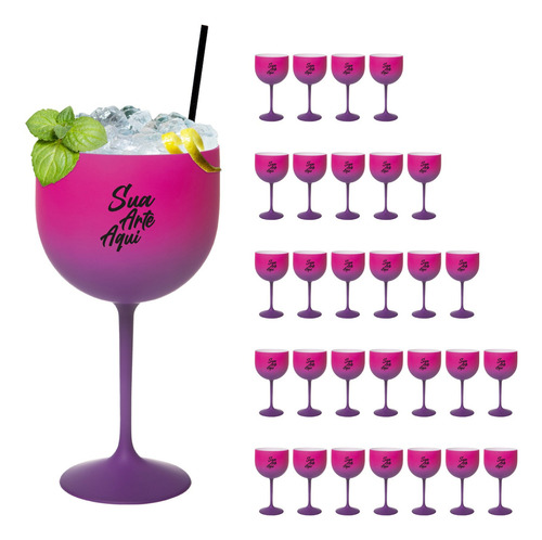 Taça Personalizada Gin Degrade 500ml 40pcs Acrilíco Premium Cor Roxo/rosa