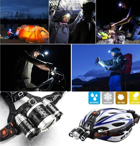 Imagen 5 de 10 de Linterna Led Recargable Minero Vincha 3 Cree T6 Usb 12v