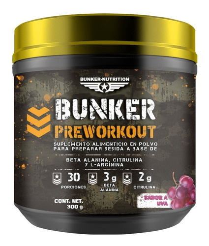 Bunker Nutrition Pre-entreno Pre Workout 30 Servicios 300gr Sabor Piña