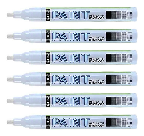 Kit Caneta Marcador Permanente Paint Marker Branco 6 Unidade