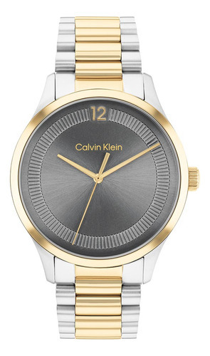 Reloj Calvin Klein Iconic Unisex De Acero Plateado 25200226 Color Del Bisel Dorado Color Del Fondo Gris Oscuro
