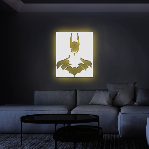 Cuadro Madera - Batman - Luz Calida -m- 54 X 44cm