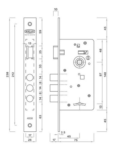 Imagen 2 de 8 de Cerradura Kallay 4008 Alta Seguridad Tres Pernos Acero