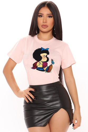 Polera Dama Estampada 100%algodon Diseño Mafalda