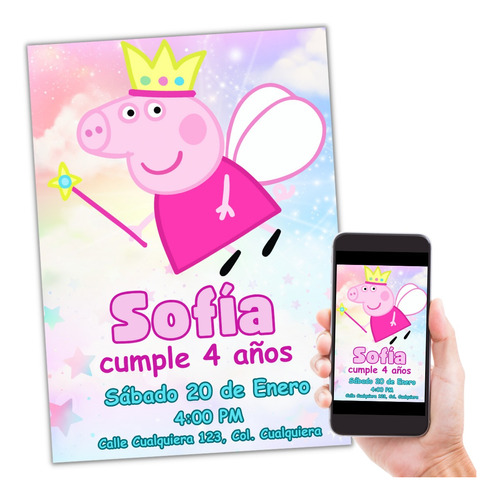 Invitación Digital Peppa Pig Hada Fiesta Cumpleaños