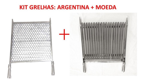 Kit 2 Grelhas Em Inox 40cm Churrasco Com Argentina Parrilha