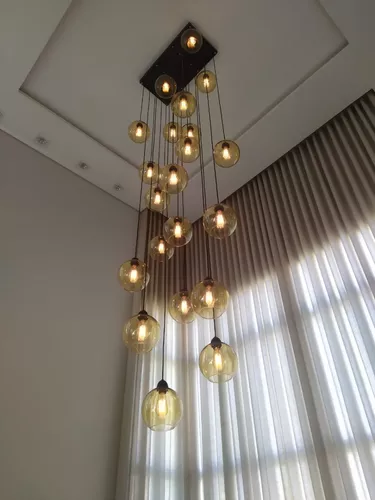 Lustre Pendente Sarvah 21 Globos Espelhado (Importado) Para Casas Pé  Direito Duplo e Alto.