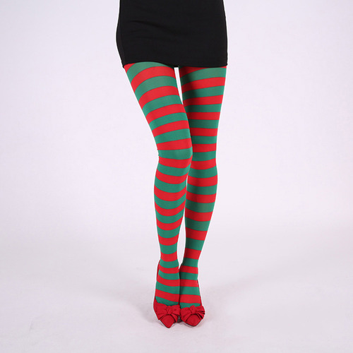 (12#mold)girls Rainbow Multicolor Striped Tights Opaque Stoc