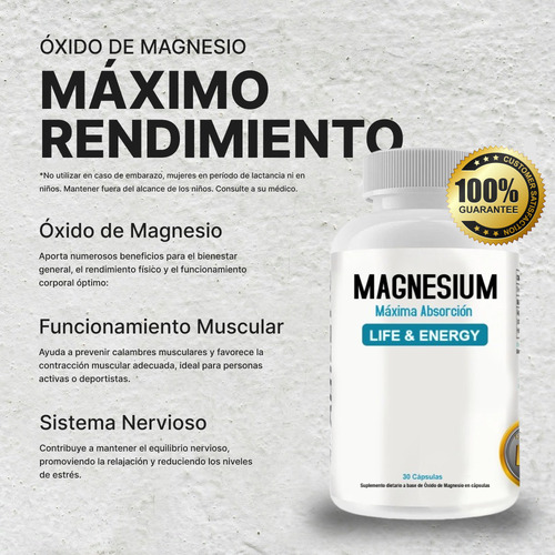 Magnesium Cápsulas Suplemento Natural Anti Estres Y Ansiedad Sin Sabor