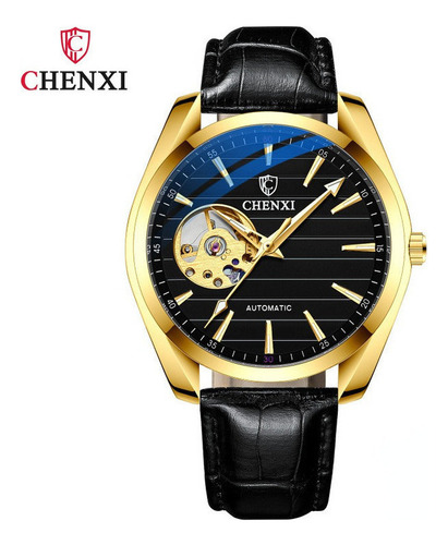 Reloj Impermeable Luminoso Chenxi Leather Business Color Del Fondo Dorado/negro