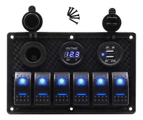 Panel De Interruptores De 12/24 V Y 6 Botones Con Voltímetro
