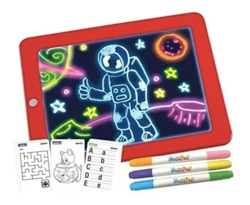 Bloc Pizarra De Dibujo Mágico Luz Led + Plumones Para Niños