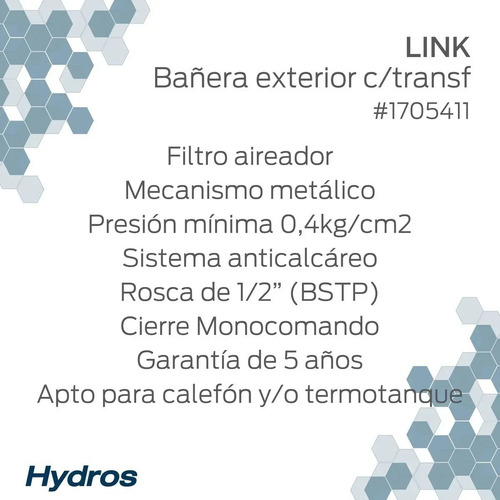 Griferia Canilla Monocomando Con Transferencia Para Baño