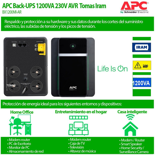 Ups Apc Bx1200mi-ar 1200va Estabilizador Y Protector Energia