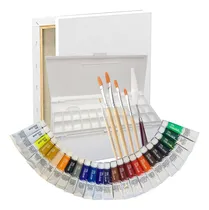 Comprar Oleos 24 Colores, Paleta Con Tapa, Pinceles Y 2 Bastidores.