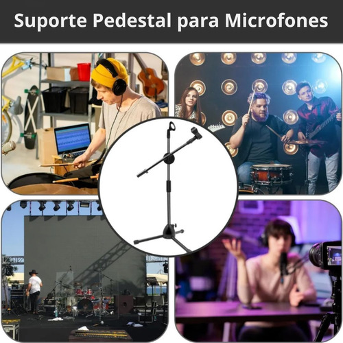 Pedestal Suporte Tripé Para Microfone Duplo Altura 40 A 90cm