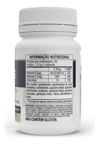 Vita D3 + C + Zinco Vitafor - 30 Cápsulas. Sabor Sem Sabor