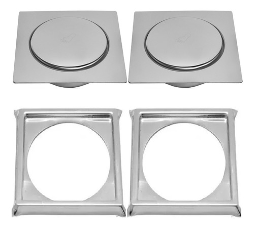 2 Ralos Click Inteligente Em Inox 15x15 Cm + 2 Porta Grelha