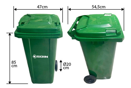 Imagen 2 de 3 de Contenedor Basurero Con Ruedas Plastico Verde 100 Lts Soin