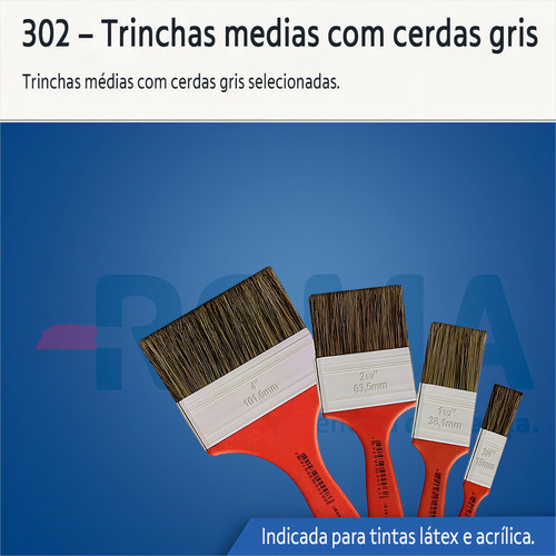 Pincel Trincha Roma 302 X 1/2 Pol. Vermelha - Kit C/12