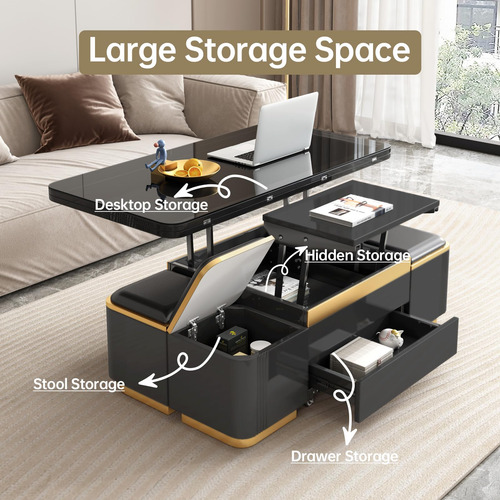 Guyii Mesa De Centro Elevable Con Taburetes De