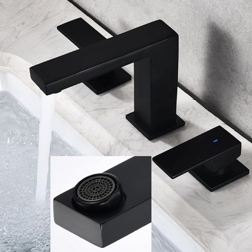 Grifo Mezclador De Lavabo De Doble Manija Acero Inoxidable Negro Acero Inoxidable