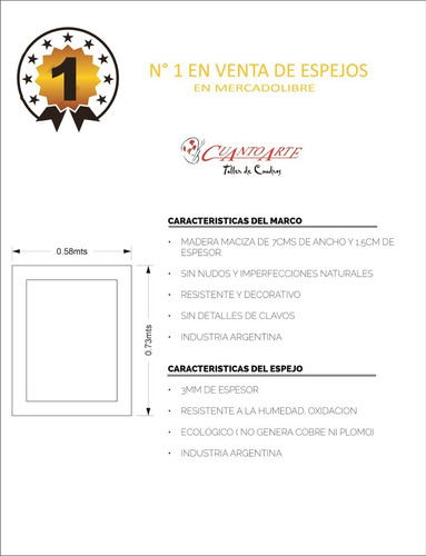 Espejos Espejo Baño Marco Madera De 7 Cm Medida 58x73cm