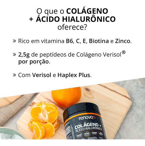 Kit Colágeno Verisol Ácido Hialurônico Limão 216g e Whey Protein Cookies Renova Be