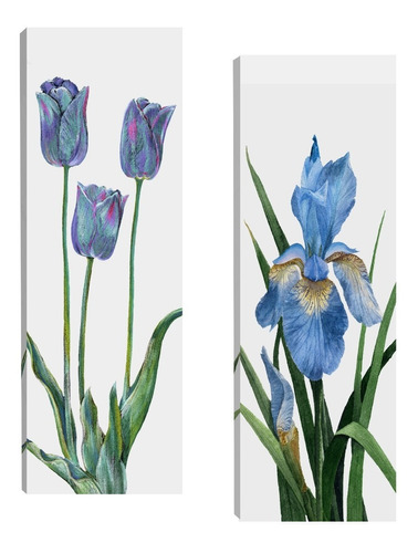 Par De Quadros Floral Azul 20x60 Para Sala Quarto Corredor I