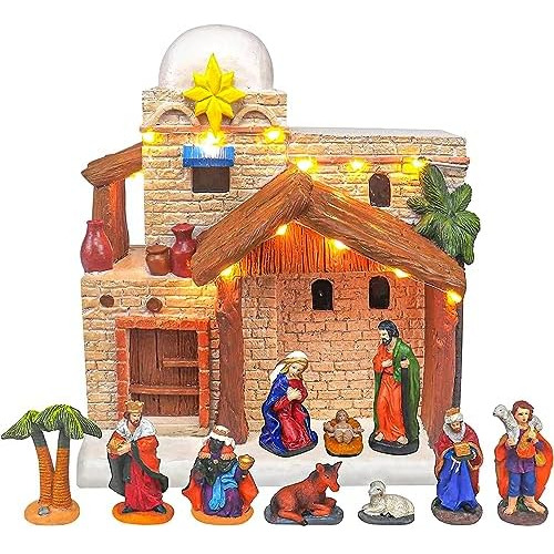 Juego De Pueblo De Natividad Iluminado Decoración De N...