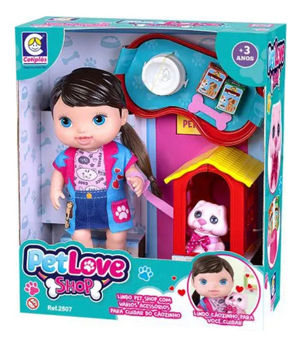 Boneca Infantil Com Cachorrinho Pet Love Shop Cotiplás