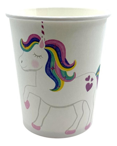 Imagen 4 de 10 de Set 10 Platos 18cm Y 10 Vaso Unicornio Cotillon