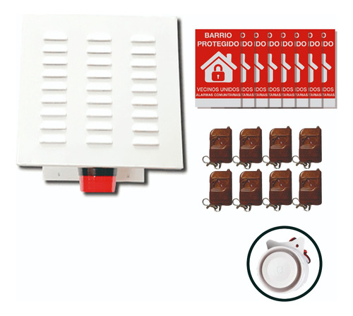 Kit Alarma Comunitaria 15w + 8 Controles + 8 Carteles