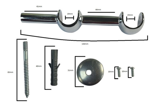 Imagem 2 de 2 de Suporte Para Parede Duplo 19/19 Mm 1 Furo Admirare