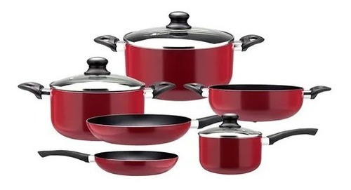 Batería De Cocina Ollas 9 Piezas Marmicoc Antiadherente Rojo