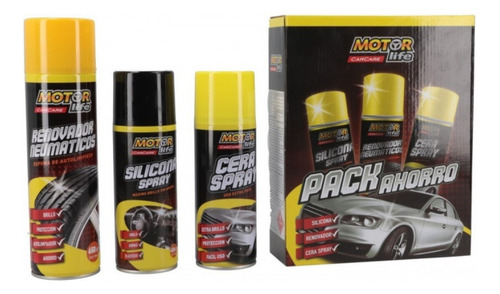 Pack Silicona + Renovador + Cera Para Auto Motor Life