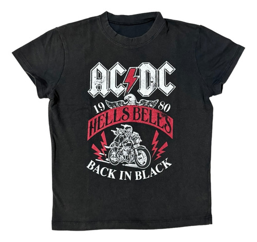 Remera Baby Tee Ac-dc Hells Bells Batik Gastada Dirty Wash