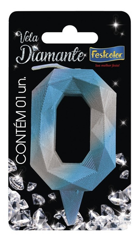 Número 0 - Vela Diamante Azul E Prateada Para Bolo E Festa