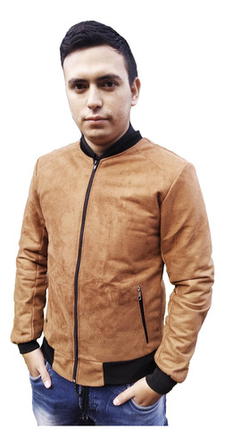 Chaqueta En Gamuza Color Miel Para Hombre Forrada