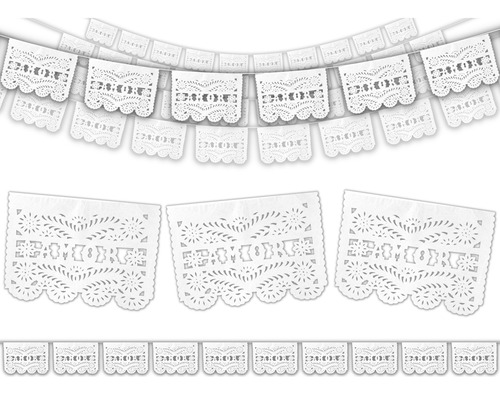 Papel Picado Blanco Boda Amor Paquete Con 10 Tiras (50 M)