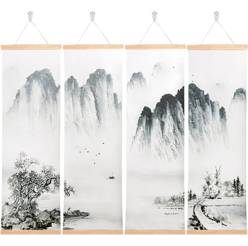 Noamus Paquete De 4 Pinturas De Paisaje Zhugege, Decoración 