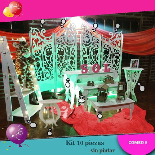 Imagen 6 de 10 de Mesas Candy Bar Desarmables 9mm Mdf Kit X 2 Unidades