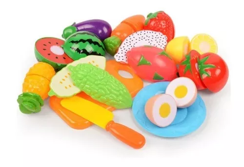 kit De Comidinha De Brinquedo Infantil Com Velcro Para Cortar Frutas e  Legumes, Jogo De Educativo Alimentos Reutilizáveis Cozinha