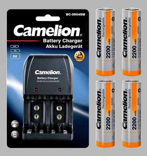 Cargador Con 4 Pilas Recargables Camelion De 2200mah, Nuevo