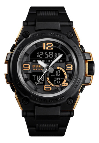 Reloj Deportivo Burk 1452 Cronometro Alarma Luminoso Digital Color De La Malla Negro Color Del Bisel Dorado