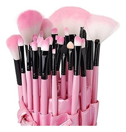 Kit De Pincel Maquiagem Profissional 24 Pcs Com Estojo Cor Rosa